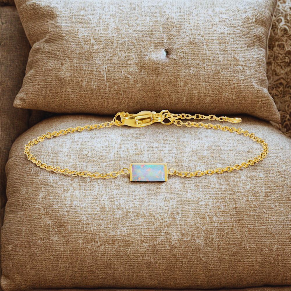 Birthstone Rhinestone Square Bangle Bracelet - Gold