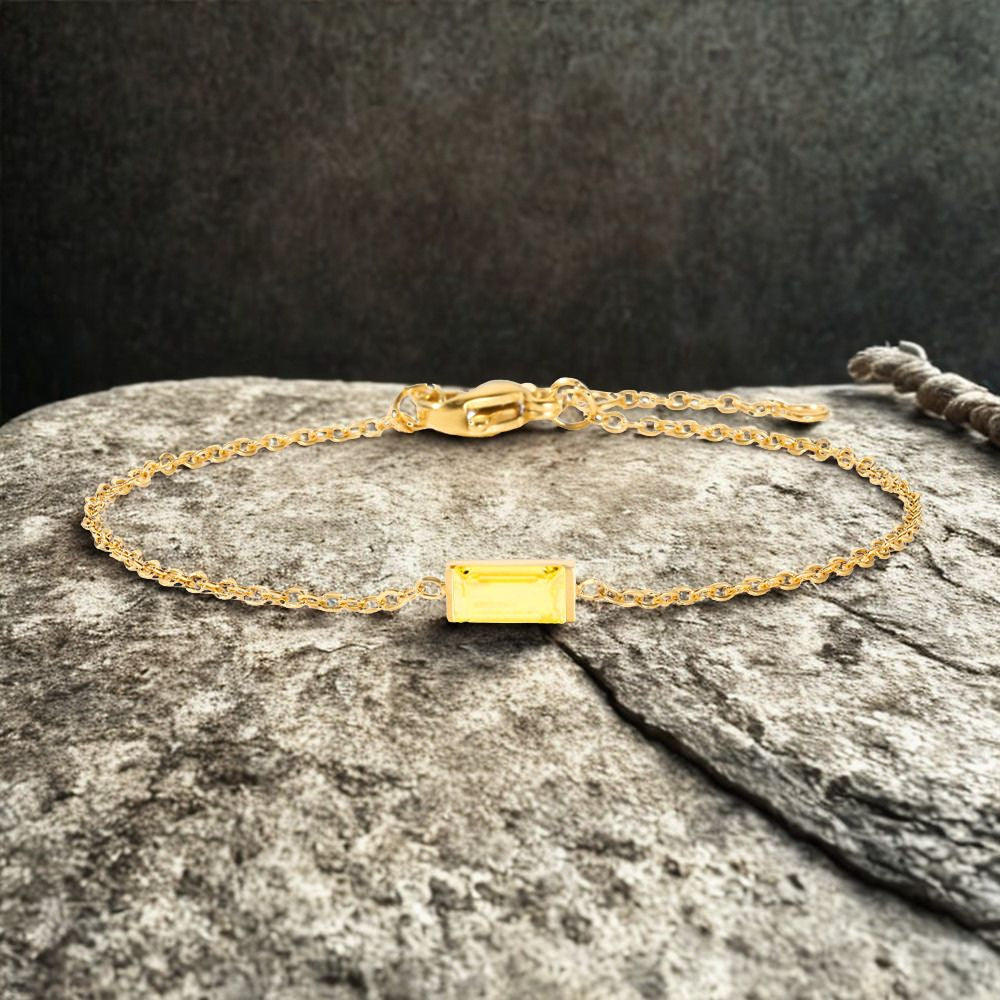 Birthstone Rhinestone Square Bangle Bracelet - Gold