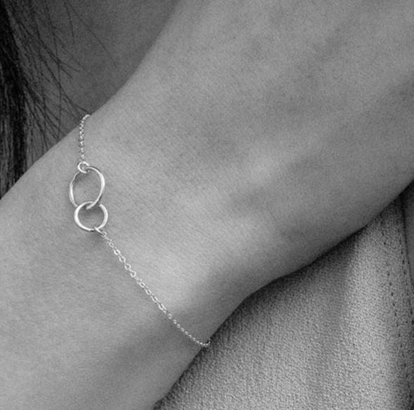 Thin Chained Double Hoop Bracelet - Silver
