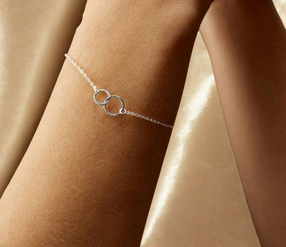 Thin Chained Double Hoop Bracelet - Silver