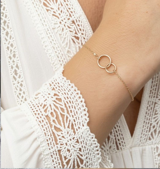 Thin Chained Double Hoop Bracelet - Gold