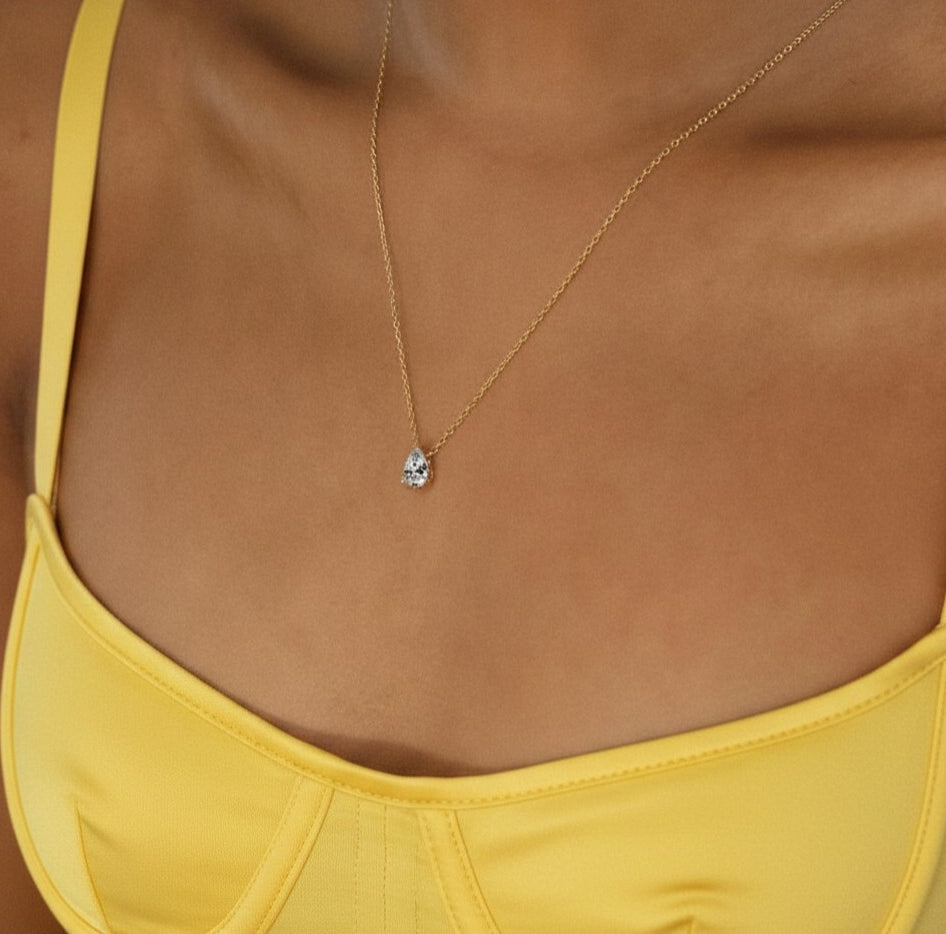 Crystal Teardrop Necklace - Gold - Multi-Coloured Birth Stones