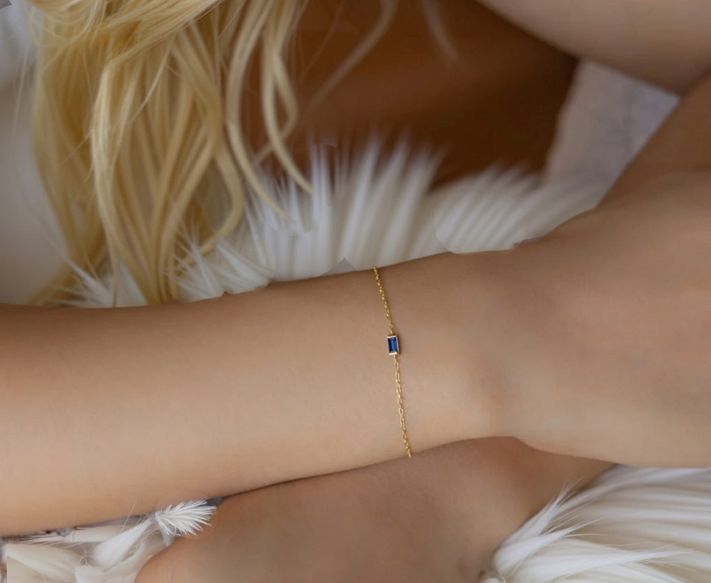 Birthstone Rhinestone Square Bangle Bracelet - Gold