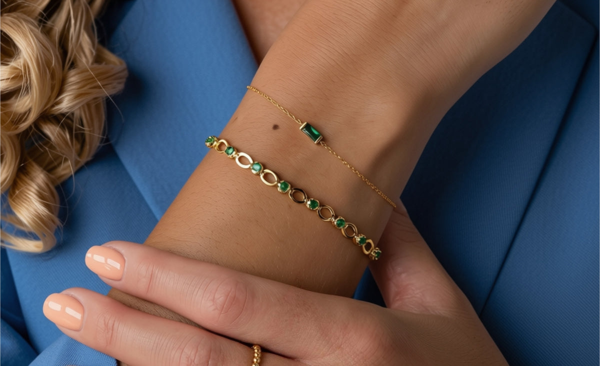 Birthstone Rhinestone Square Bangle Bracelet - Gold