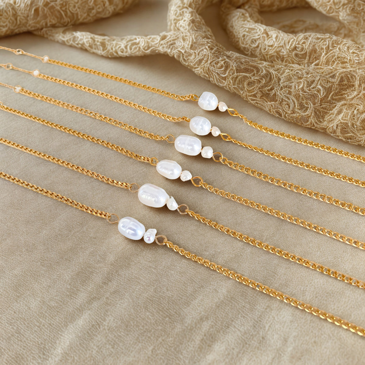 Freshwater Pearl Gold Triplet Set (Necklace, Earrings and Bracelet)