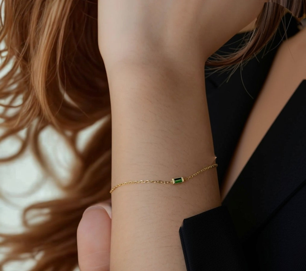 Birthstone Rhinestone Square Bangle Bracelet - Gold