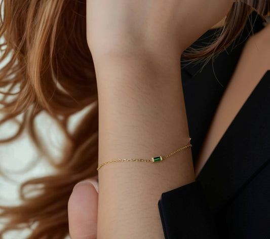 Birthstone Rhinestone Square Bangle Bracelet - Gold