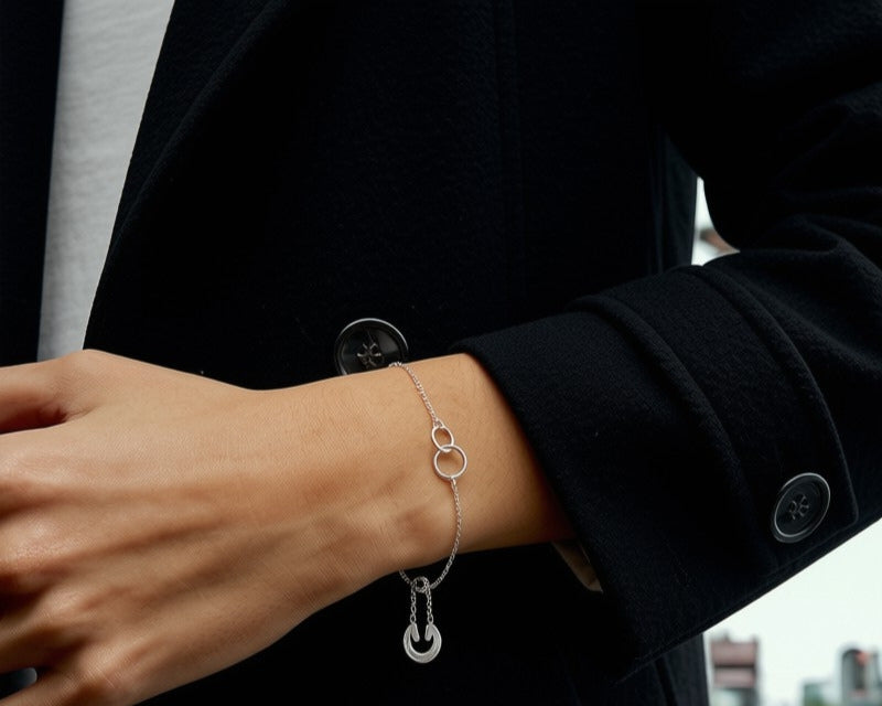 Thin Chained Double Hoop Bracelet - Silver