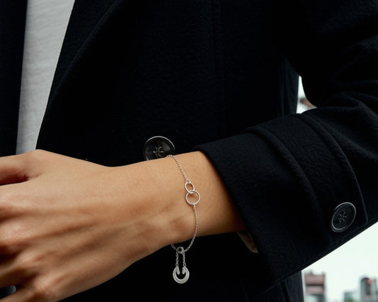 Thin Chained Double Hoop Bracelet - Silver