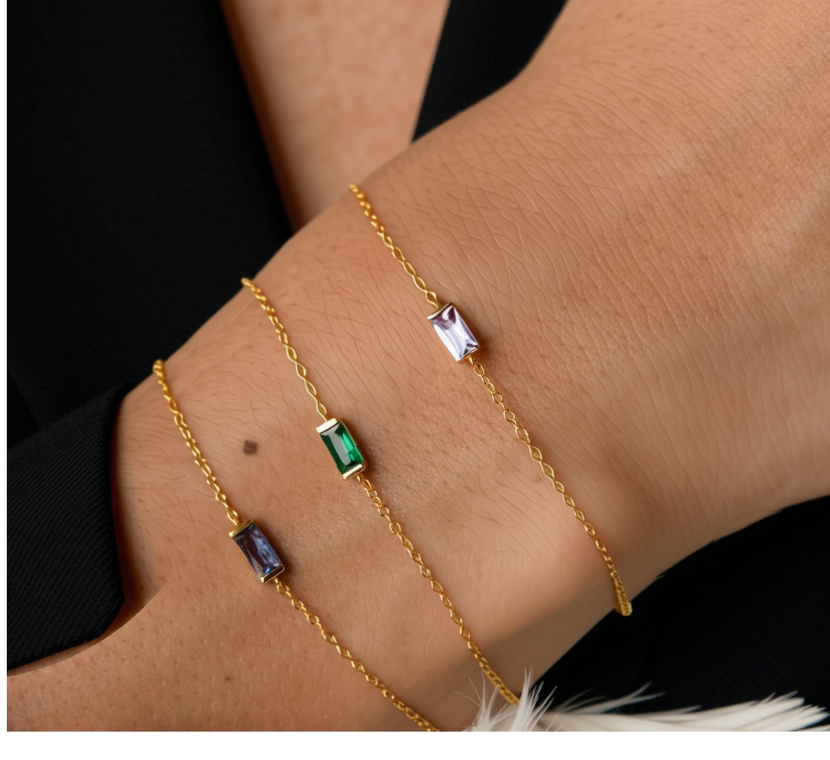 Birthstone Rhinestone Square Bangle Bracelet - Gold