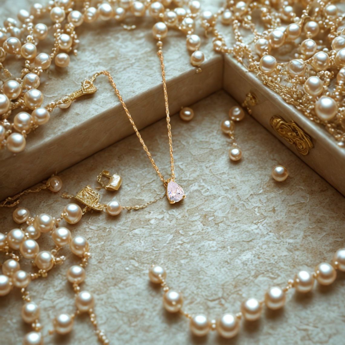 Crystal Teardrop Necklace - Gold - Multi-Coloured Birth Stones