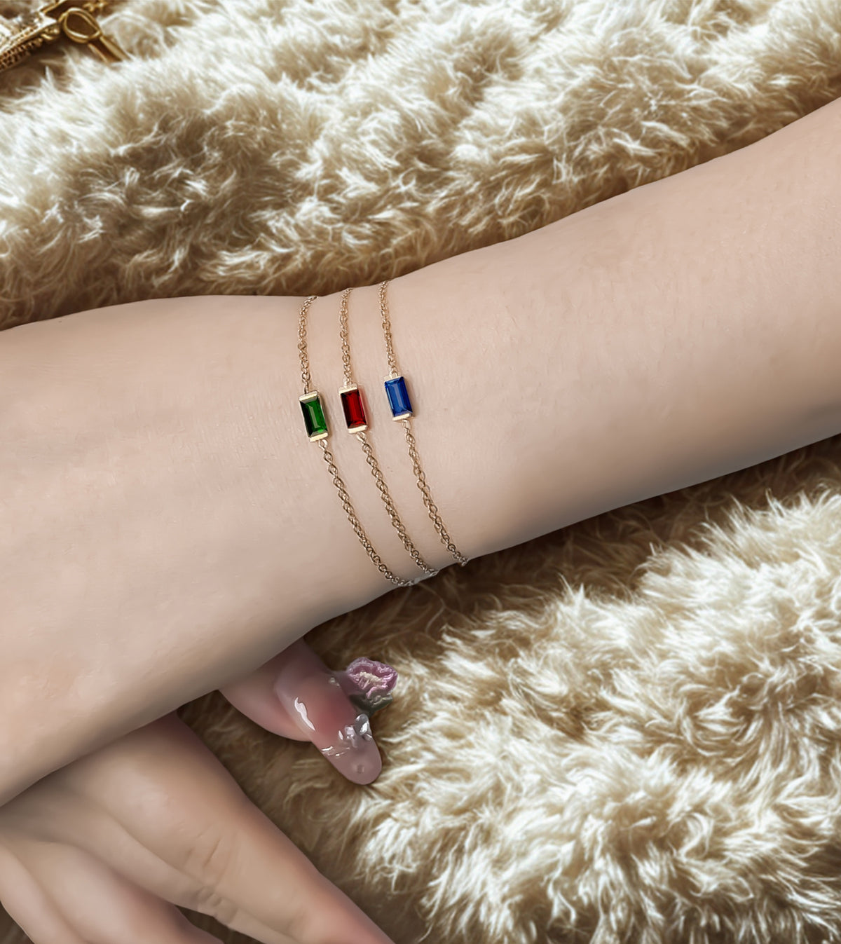 Birthstone Rhinestone Square Bangle Bracelet - Gold