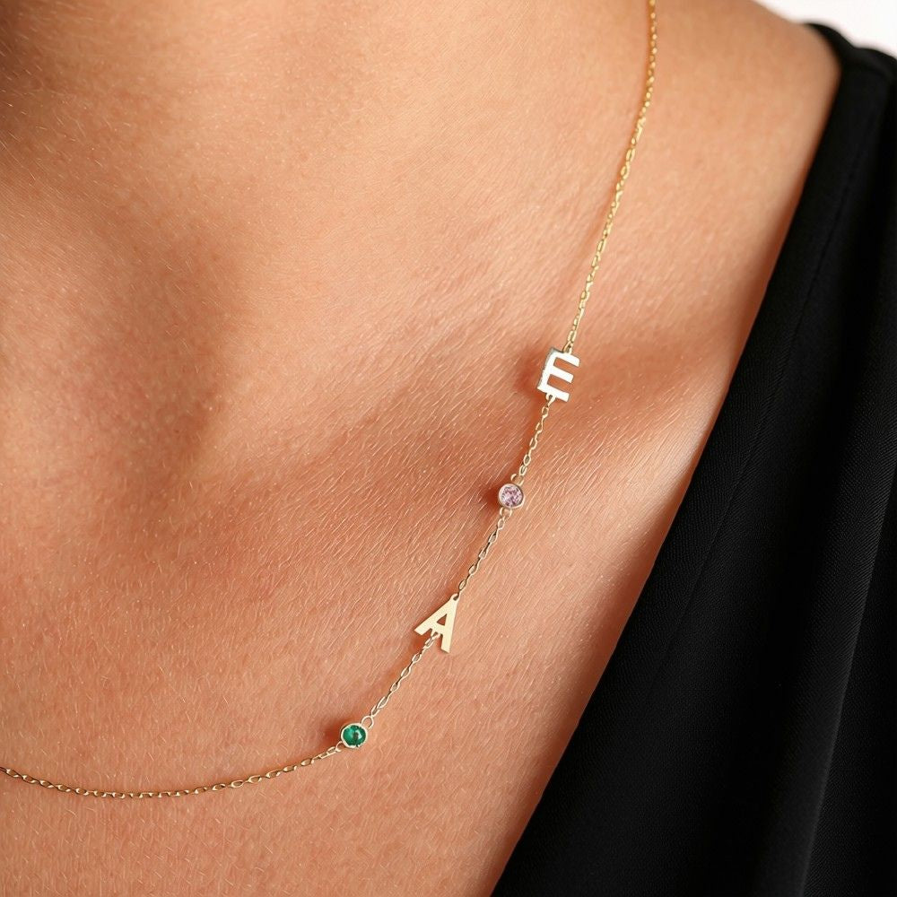Personalised Letter, Zodiac & Birthstone Necklace