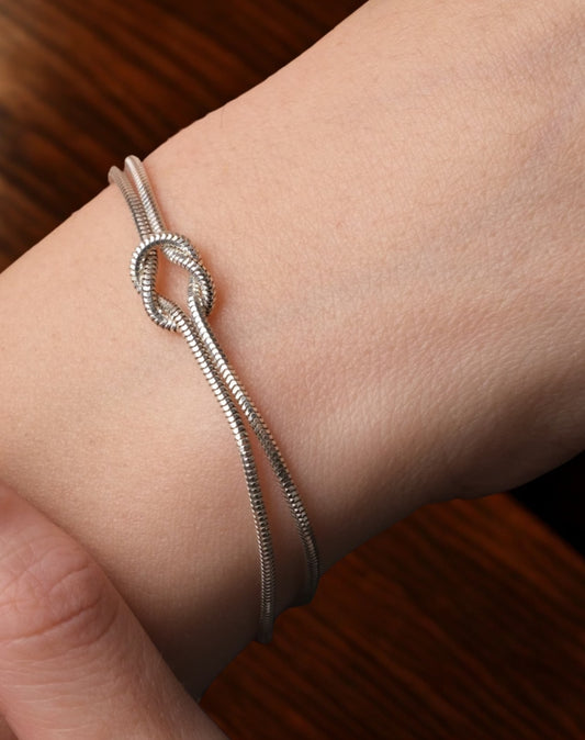 Knotted Snake Chain Bracelet - Silver