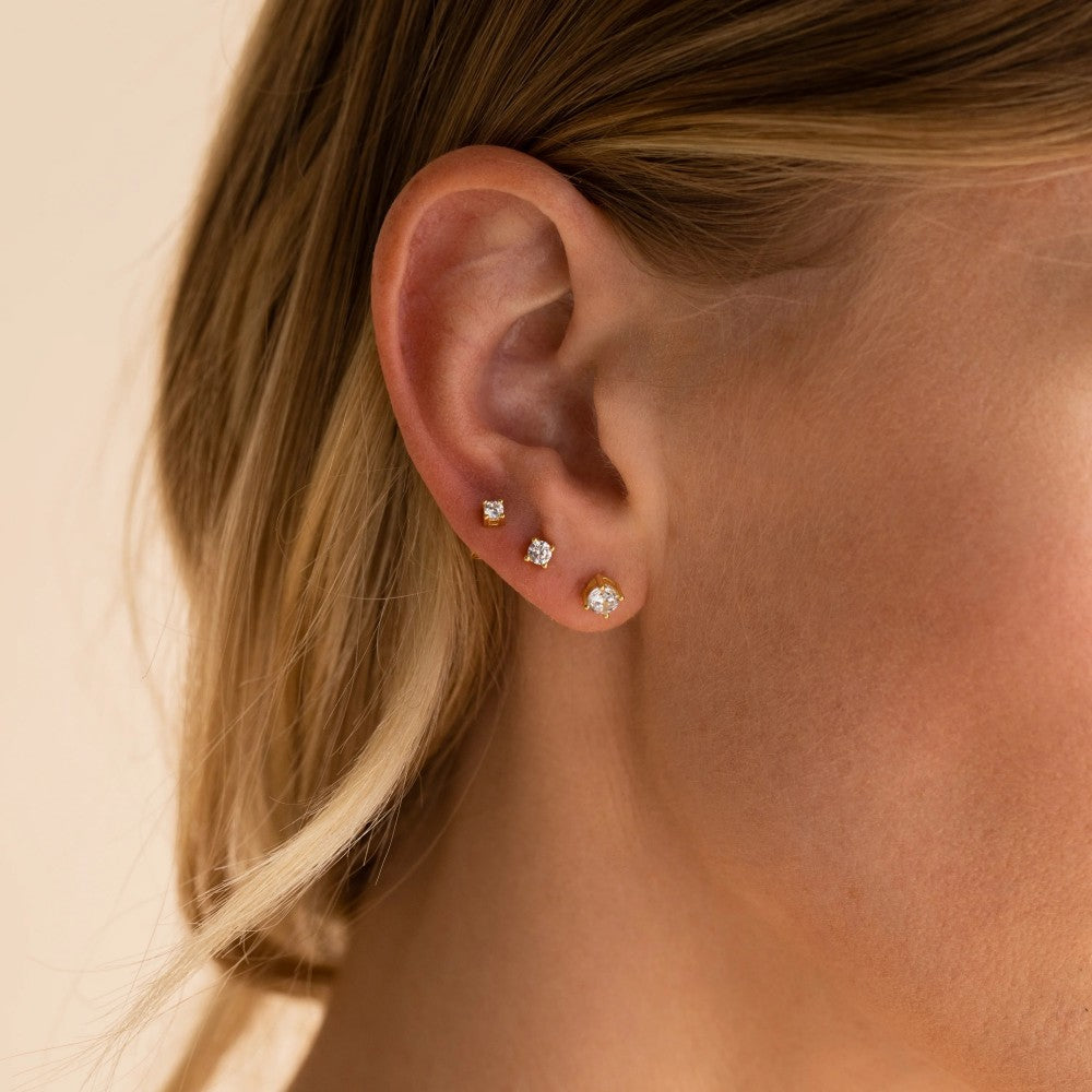 Zircon Stud Earrings - Gold