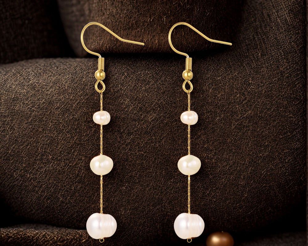 Triple Freshwater Pearl Earrings - Gold or Silver