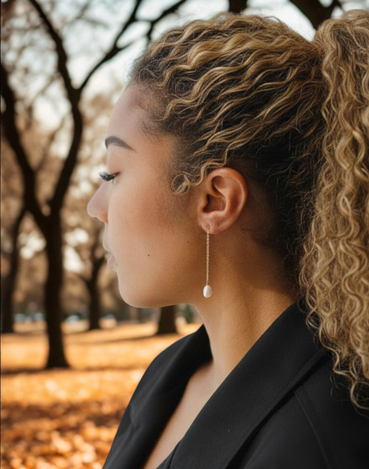 Freshwater Pearl Dangle Earrings - Gold, Rose Gold and Silver