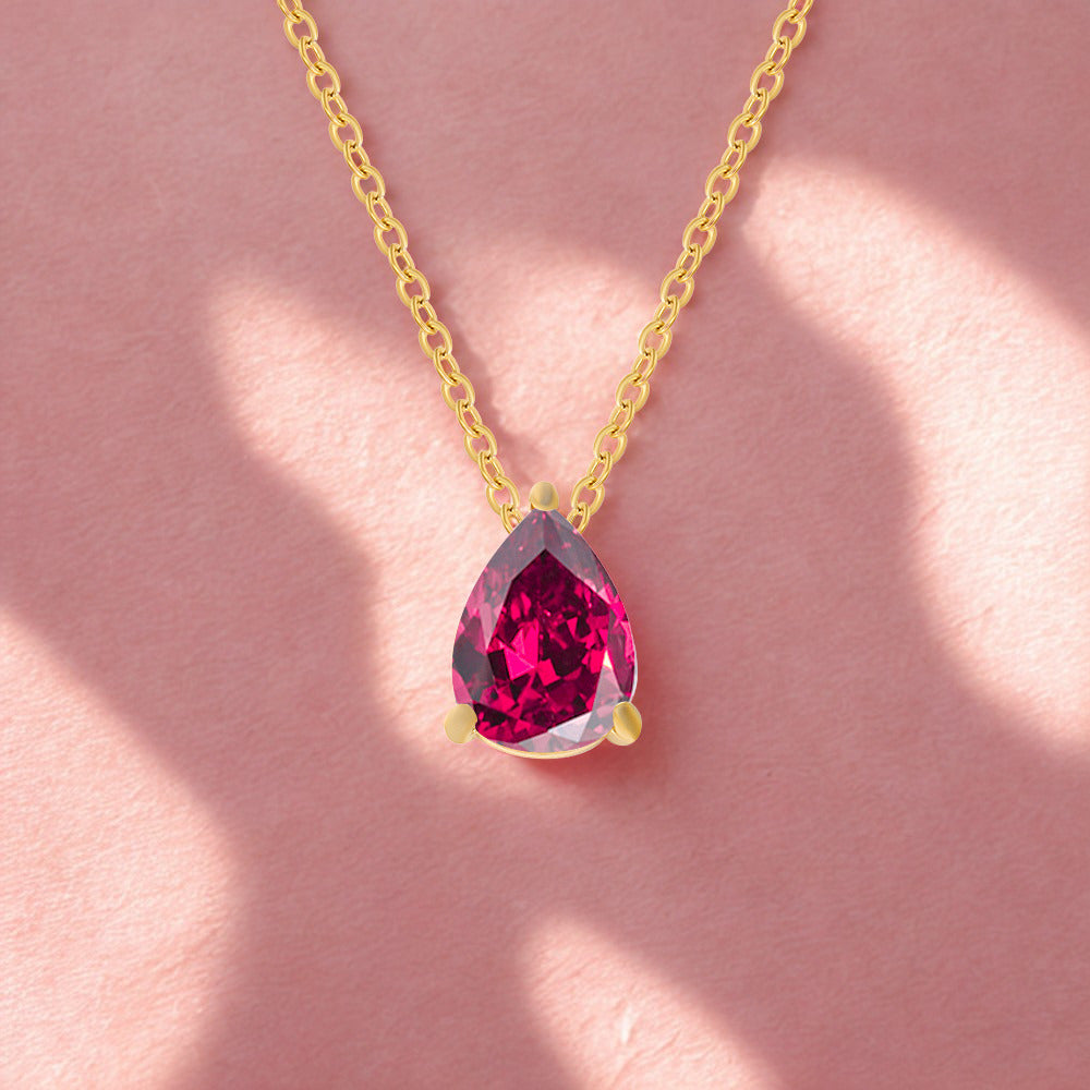 Crystal Teardrop Necklace - Gold - Multi-Coloured Birth Stones