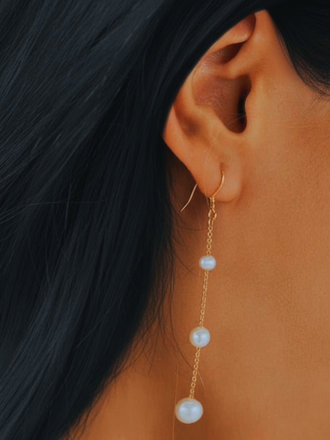 Triple Freshwater Pearl Earrings - Gold or Silver