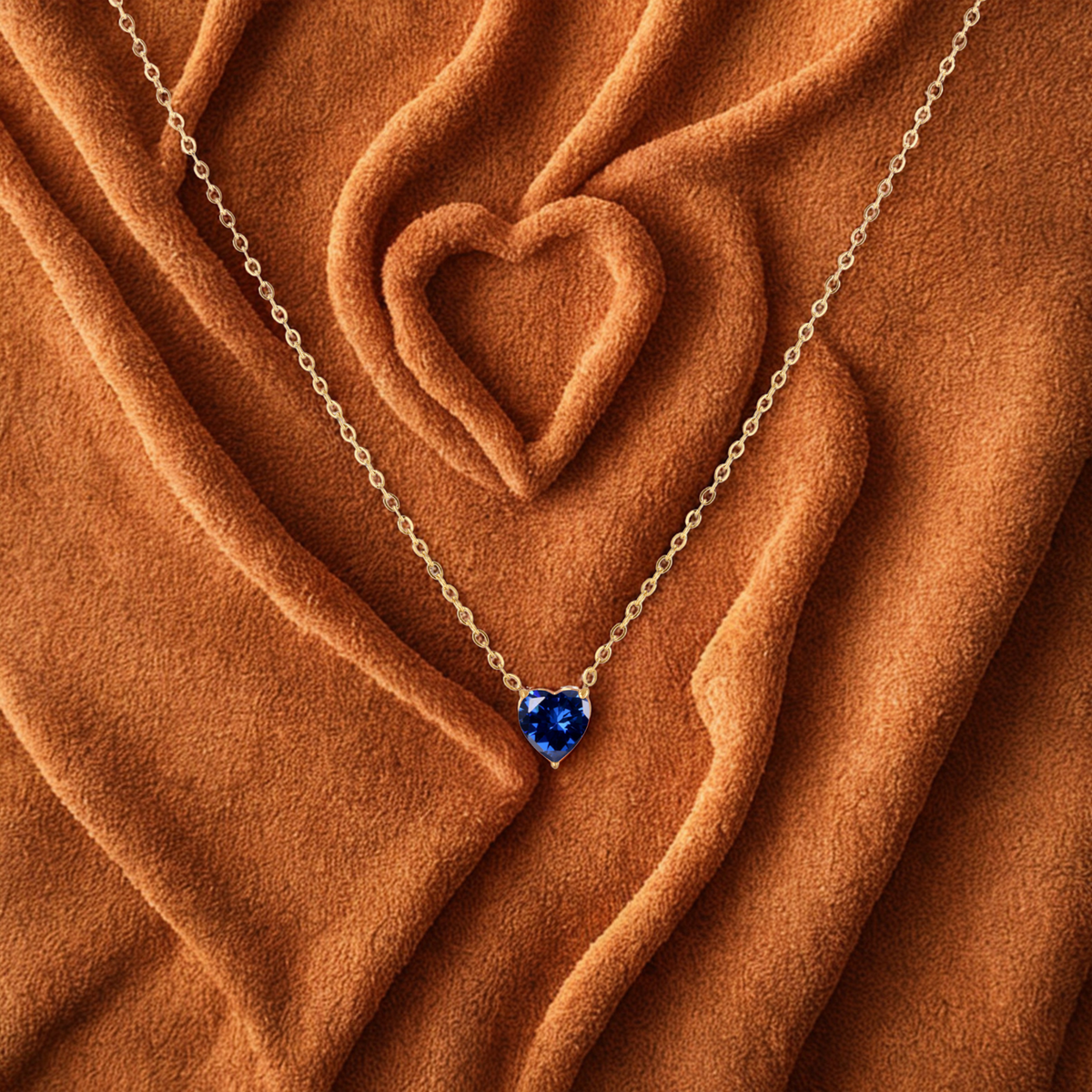 Pendentif cœur saphir (bleu foncé) .... Collier zircon cubique - Chaîne en or