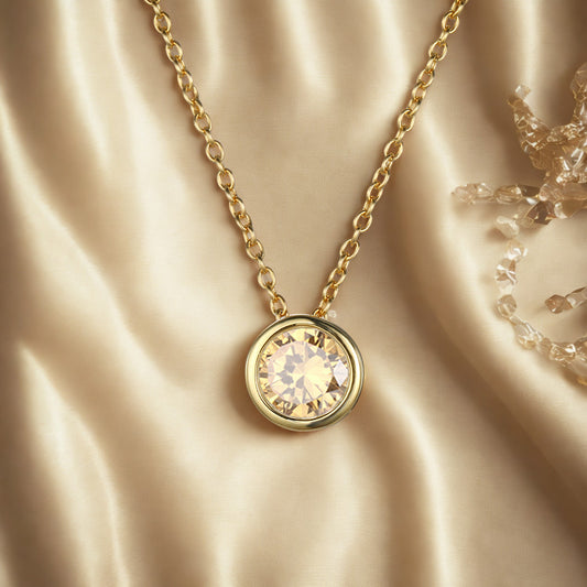 Jonquil November (Yellow) Round Birthstone Necklace with a Gold Chain