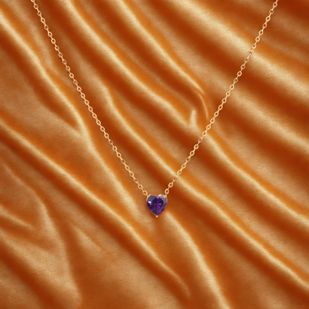 Cubic Zircon Heart Pendant Necklace with Gold Plated Chain