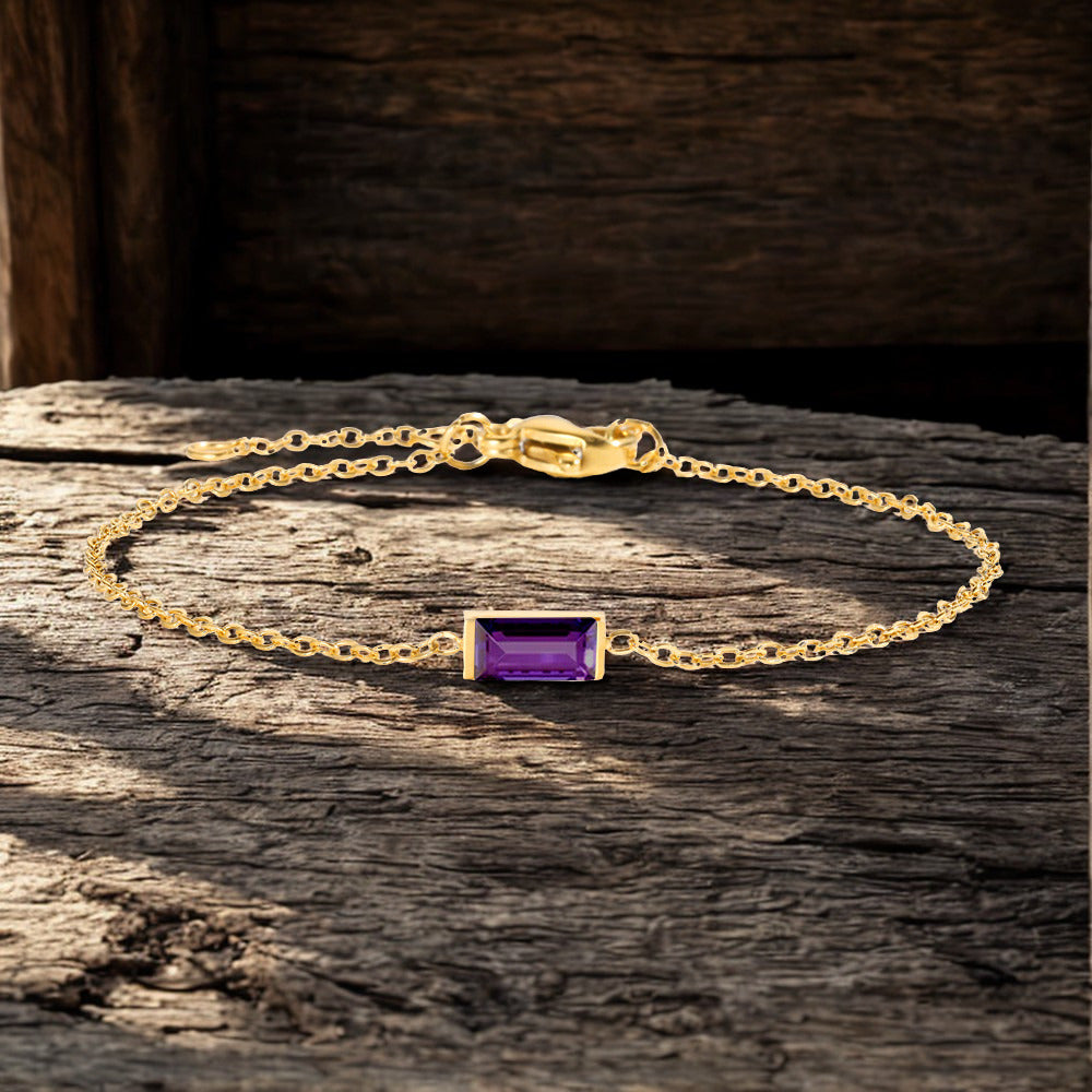 Birthstone Rhinestone Square Bangle Bracelet - Gold