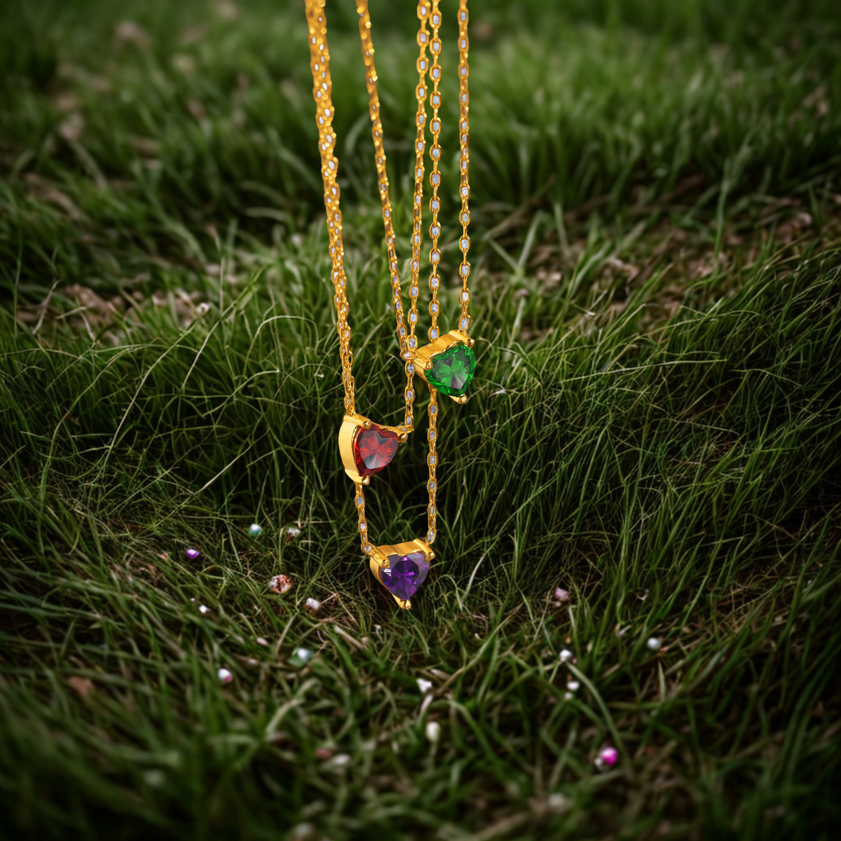 October Light Rose (Pink)  Heart Stone Pendant .... Cubic Zircon Necklace - Gold Chain