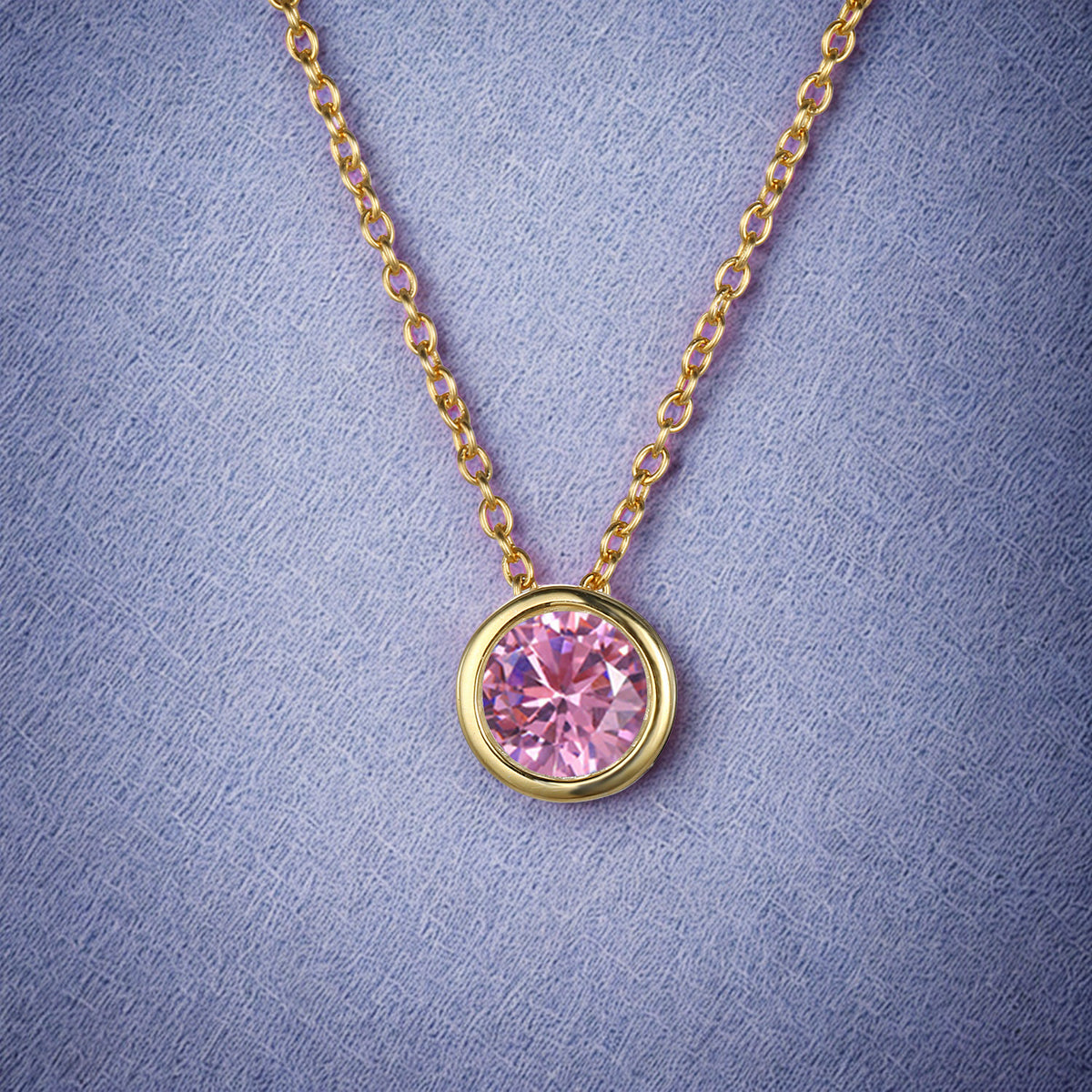 Collier Pierre de Naissance Rose Claire / Octobre (Rose Pâle) avec une Chaîne Dorée
